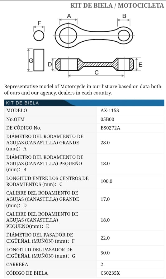 BIELA KIT SUZUKI AX115 TKRJ JAPON REFERENCIA 12161-05B00